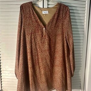 Adrienne Brown and Orange Long Sleeve Relaxed Blouse